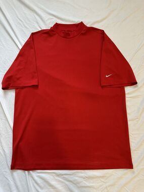 Nike Fit Dry Red Golf Mock Neck Shirt Mens XL Embroidered Swoosh Logo